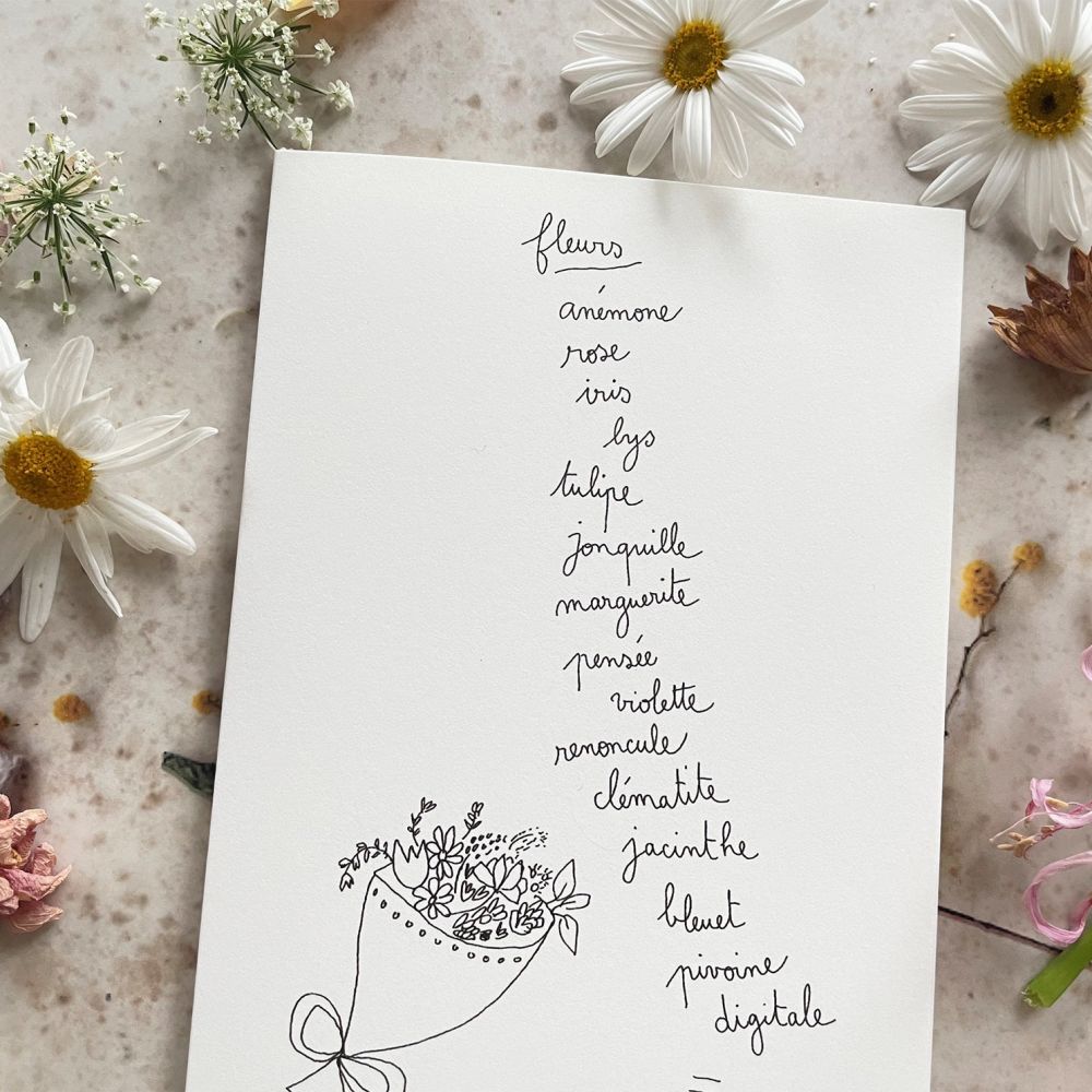 Carte "Fleurs anémone, rose…"