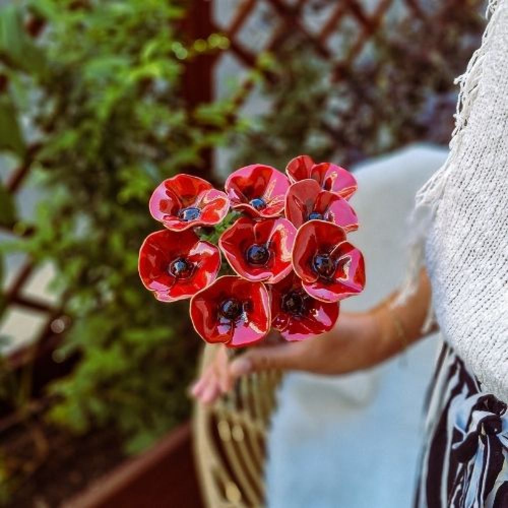 Coquelicot Rouge/Blanc en céramique