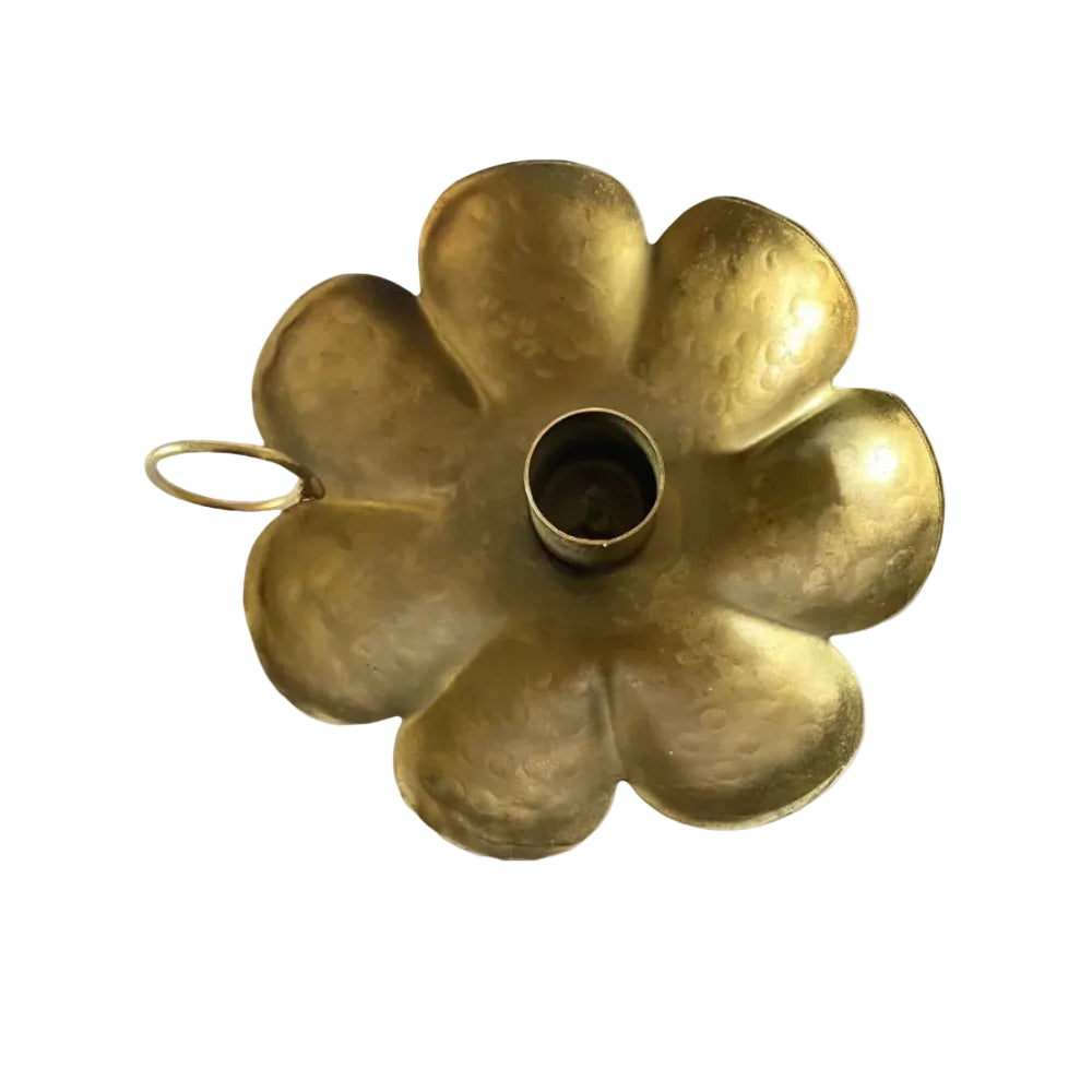 Bougeoir en métal doré forme fleur