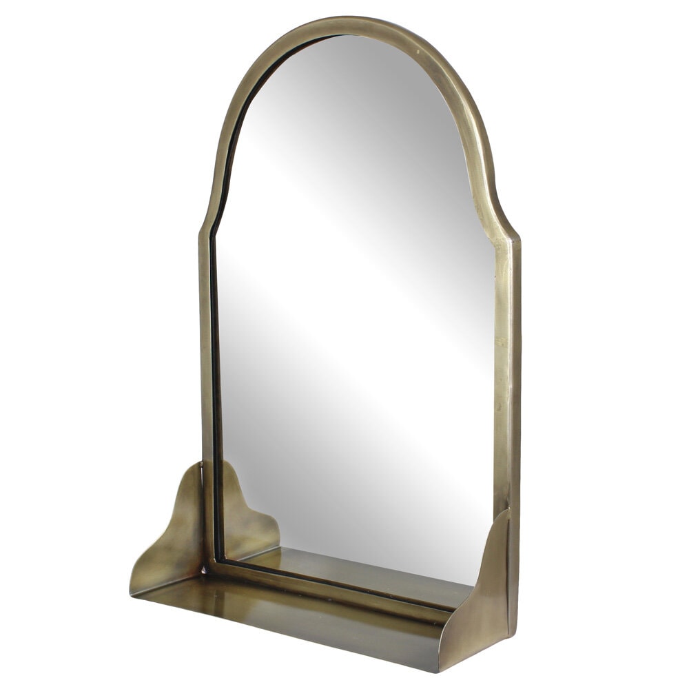 Miroir mural avec étagère – finition laiton