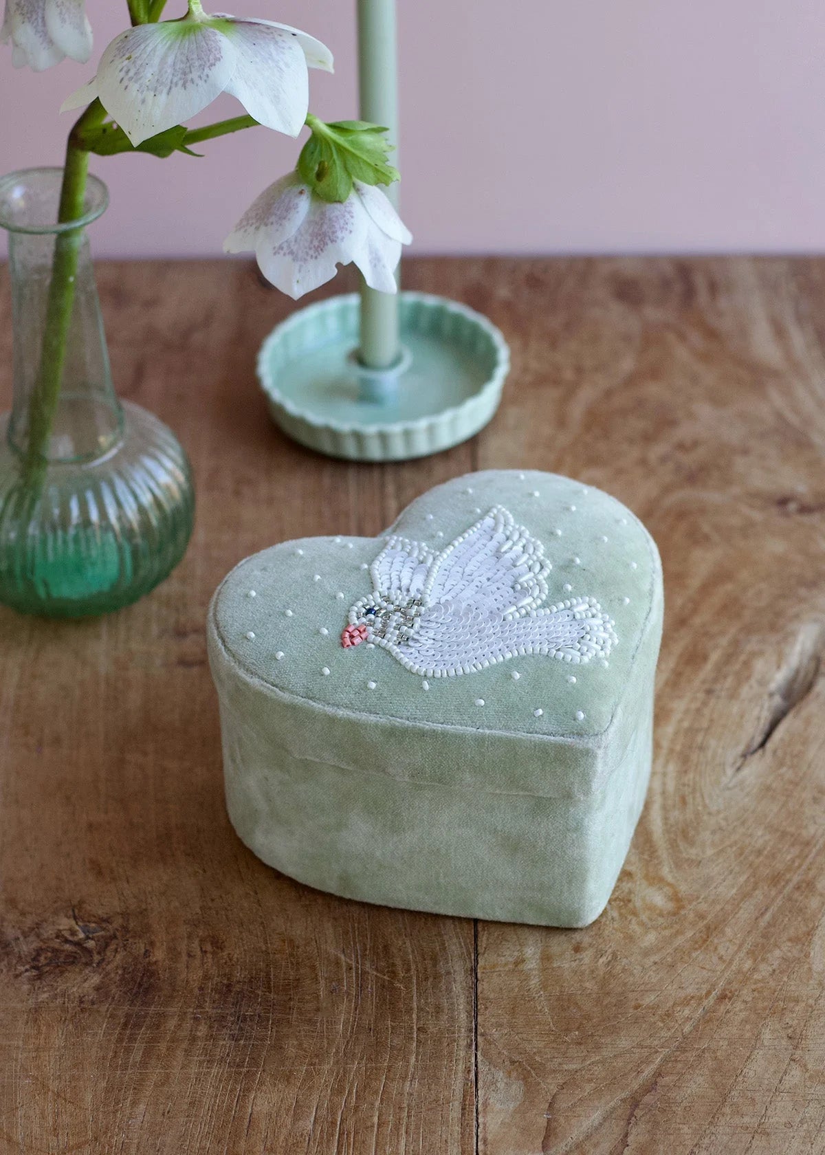 Boîte Colombe en velours vert