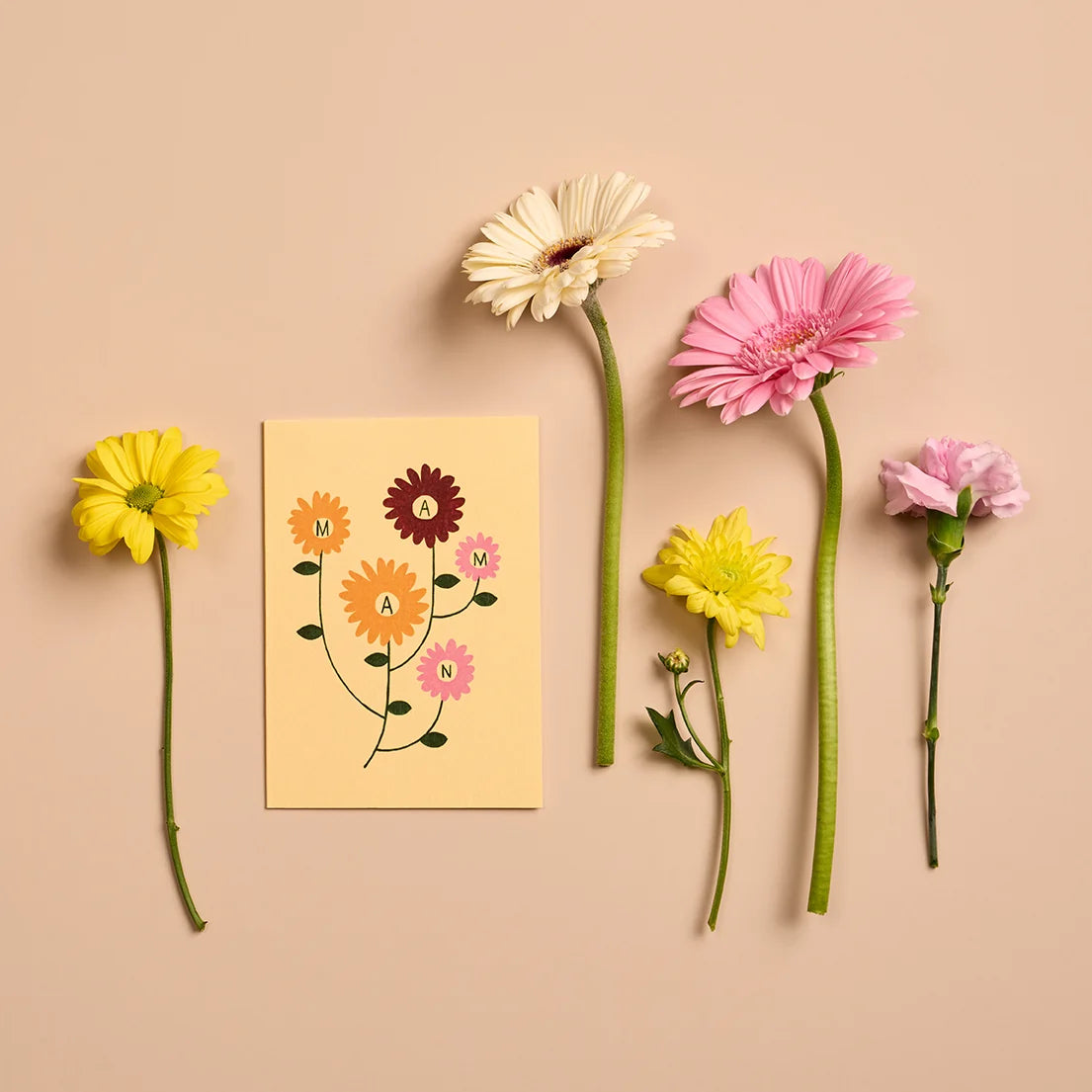 Carte avec des fleurs "Maman"