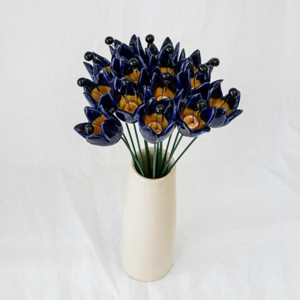 Tulipe Ø2,5x3,5cm Bleu Foncé en céramique