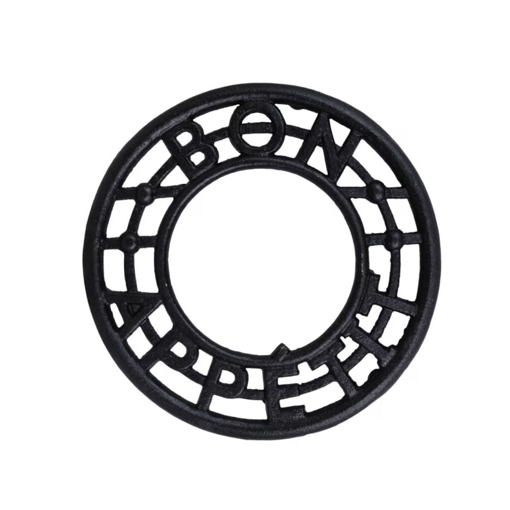 Dessous de plat rond en fonte noire – motif "Bon Appétit"