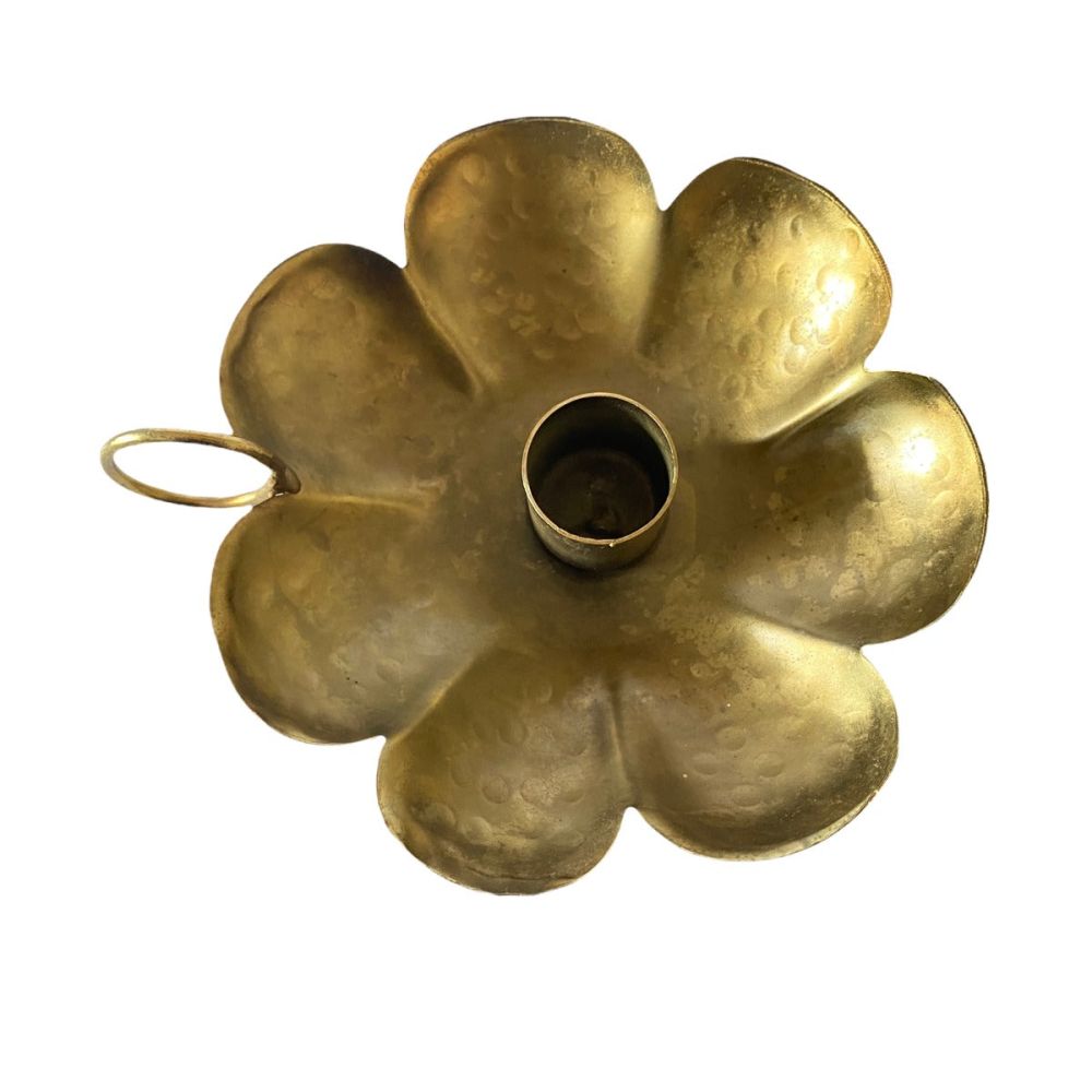 Bougeoir en métal doré forme fleur